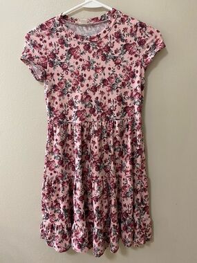 Knit Works dress girls size 7-8 floral modest long tiered ruffle cottagecore